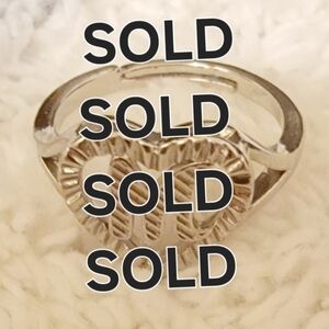 Silvertone Heart Initial M Ring Adjustable 7.5